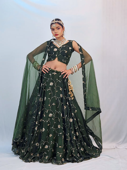 Emerald Bloom Embroidered Lehenga Set