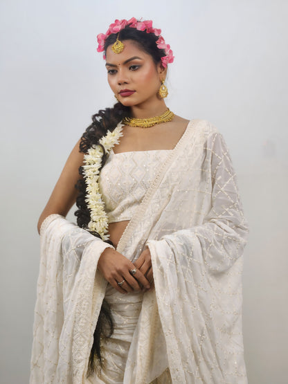 Ivory Embroidered Lehenga Set with  Dupatta