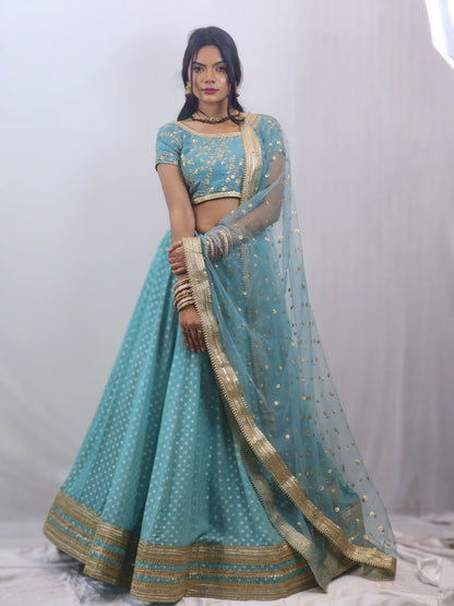 Sea Green Embroidered Lehenga Choli Set with Dupatta