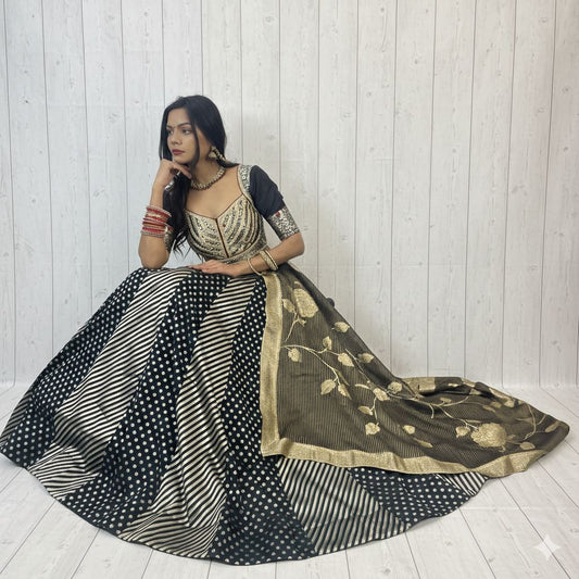 Midnight Black & Ivory Embroidered Lehenga Set