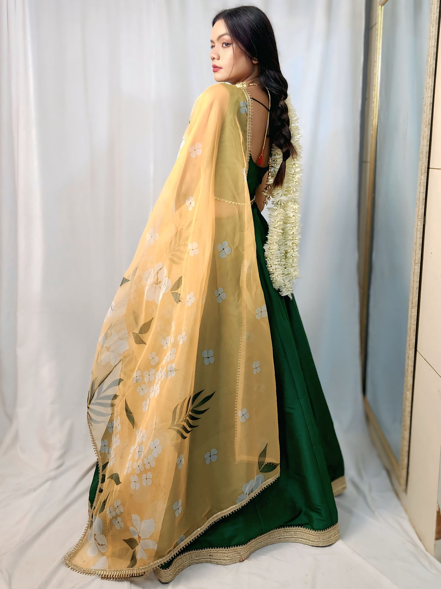 Classic Emerald Green Raw Silk Lehenga