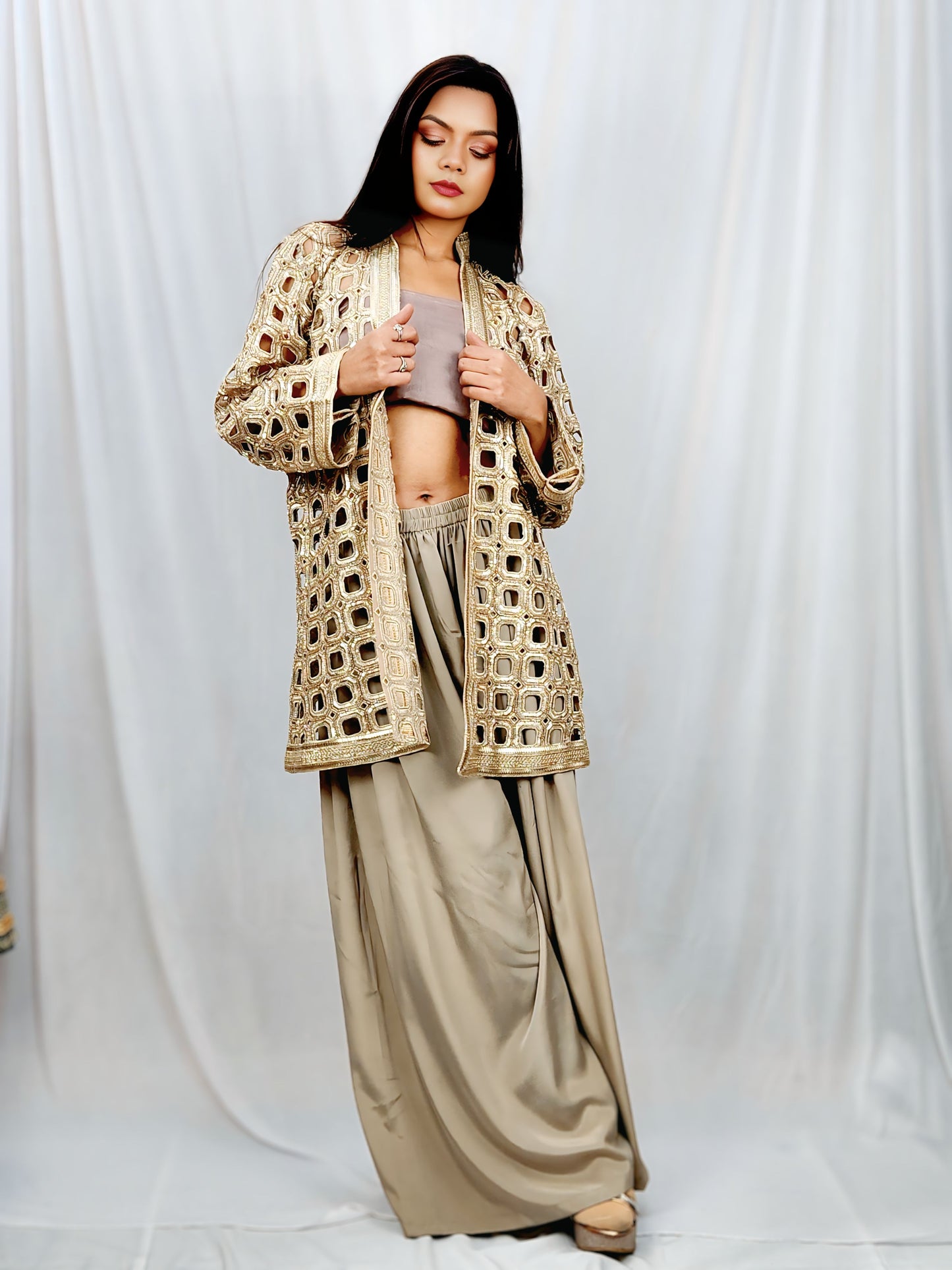Regal Gold Embellished Jacket Ensemble