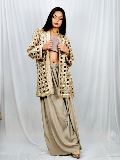 Regal Gold Embellished Jacket Ensemble