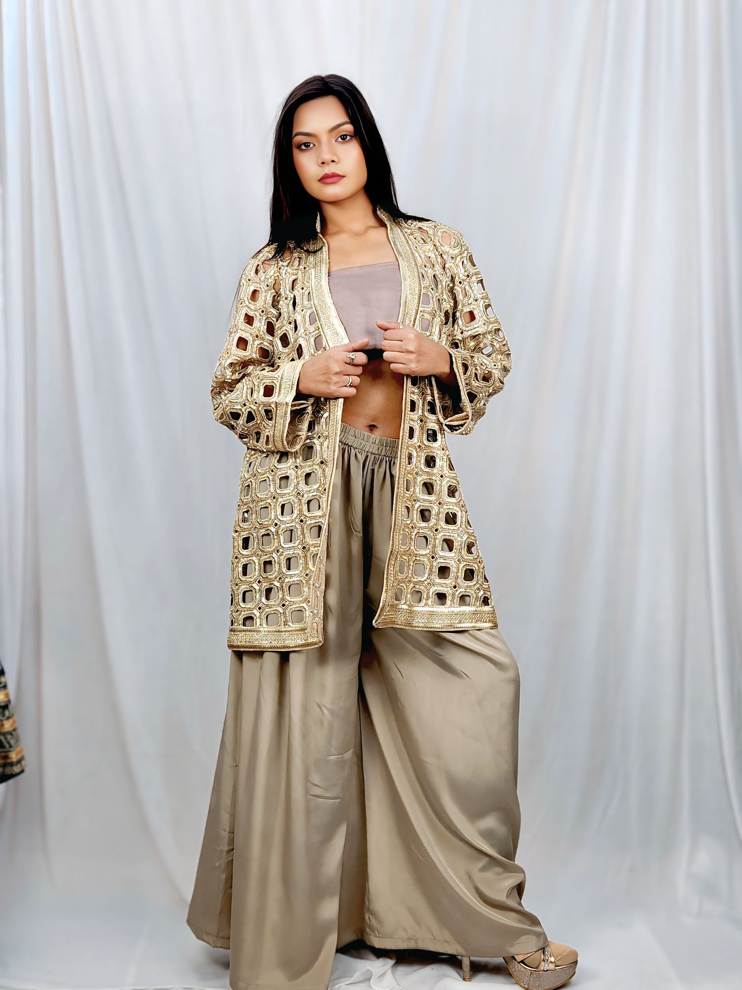 Regal Gold Embellished Jacket Ensemble