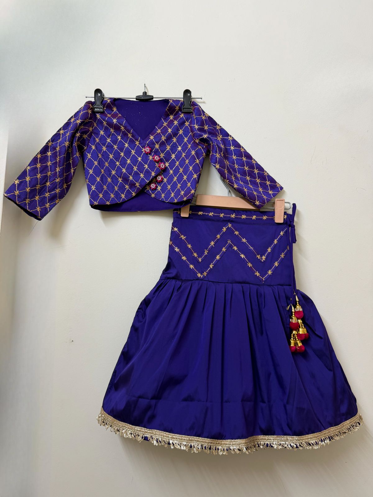 Royal Blue Embroidered Lehenga Set with Wrap Blouse