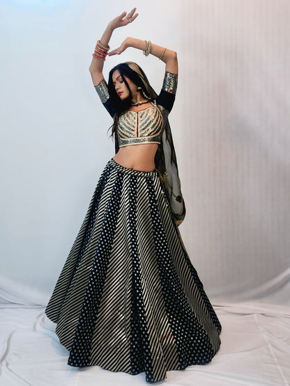 Midnight Black & Ivory Embroidered Lehenga Set