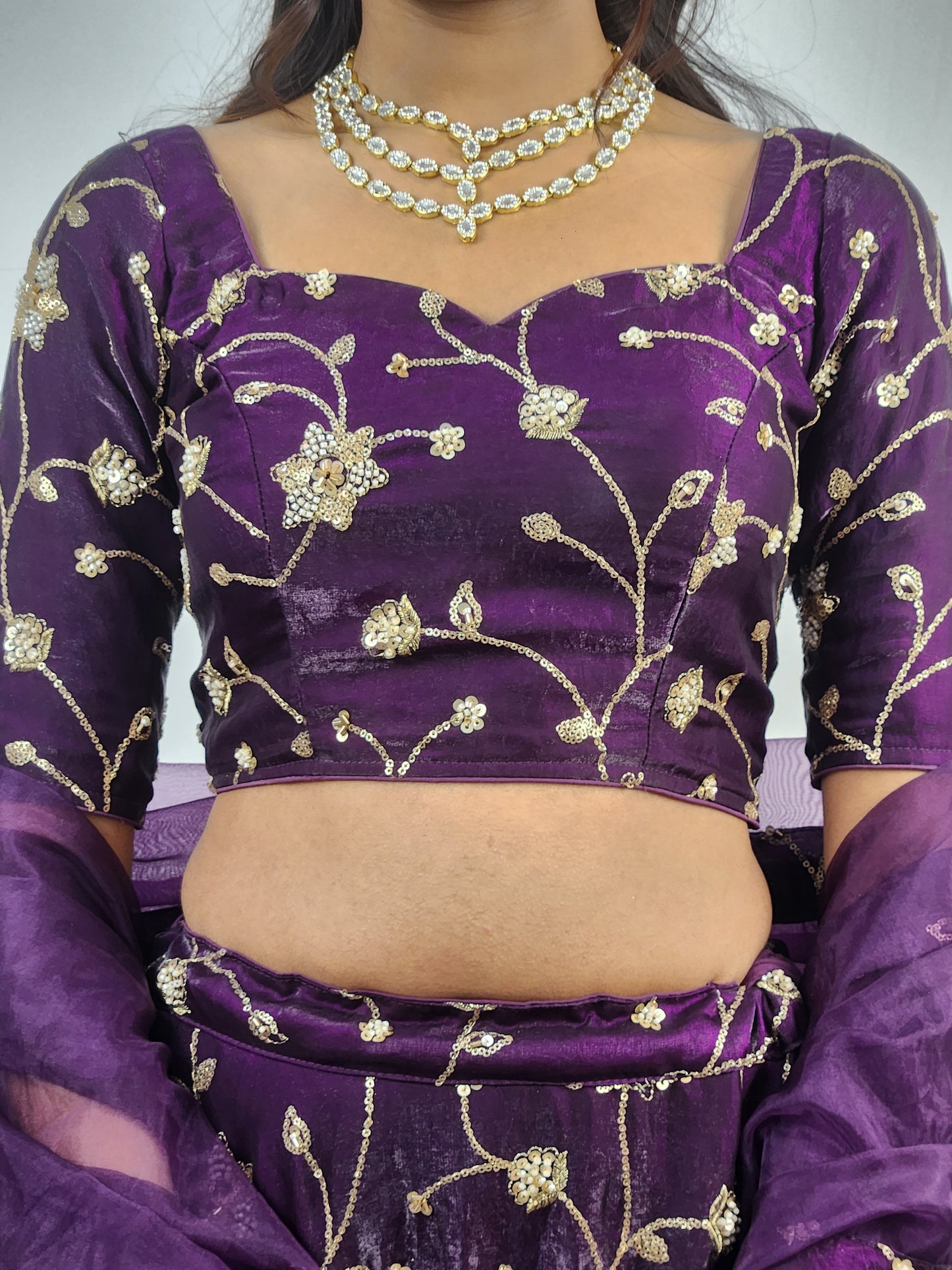 Wine Plum Embroidered Lehenga Set