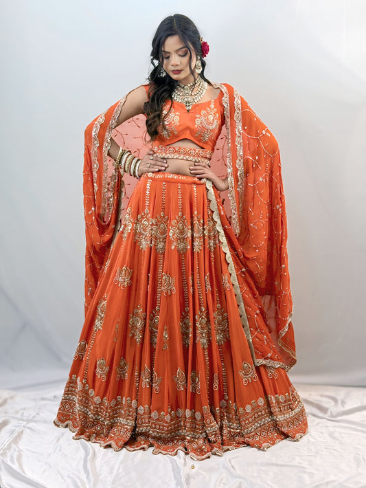 Custom Stitched Orange Bridal Lehenga Blouse for Wedding