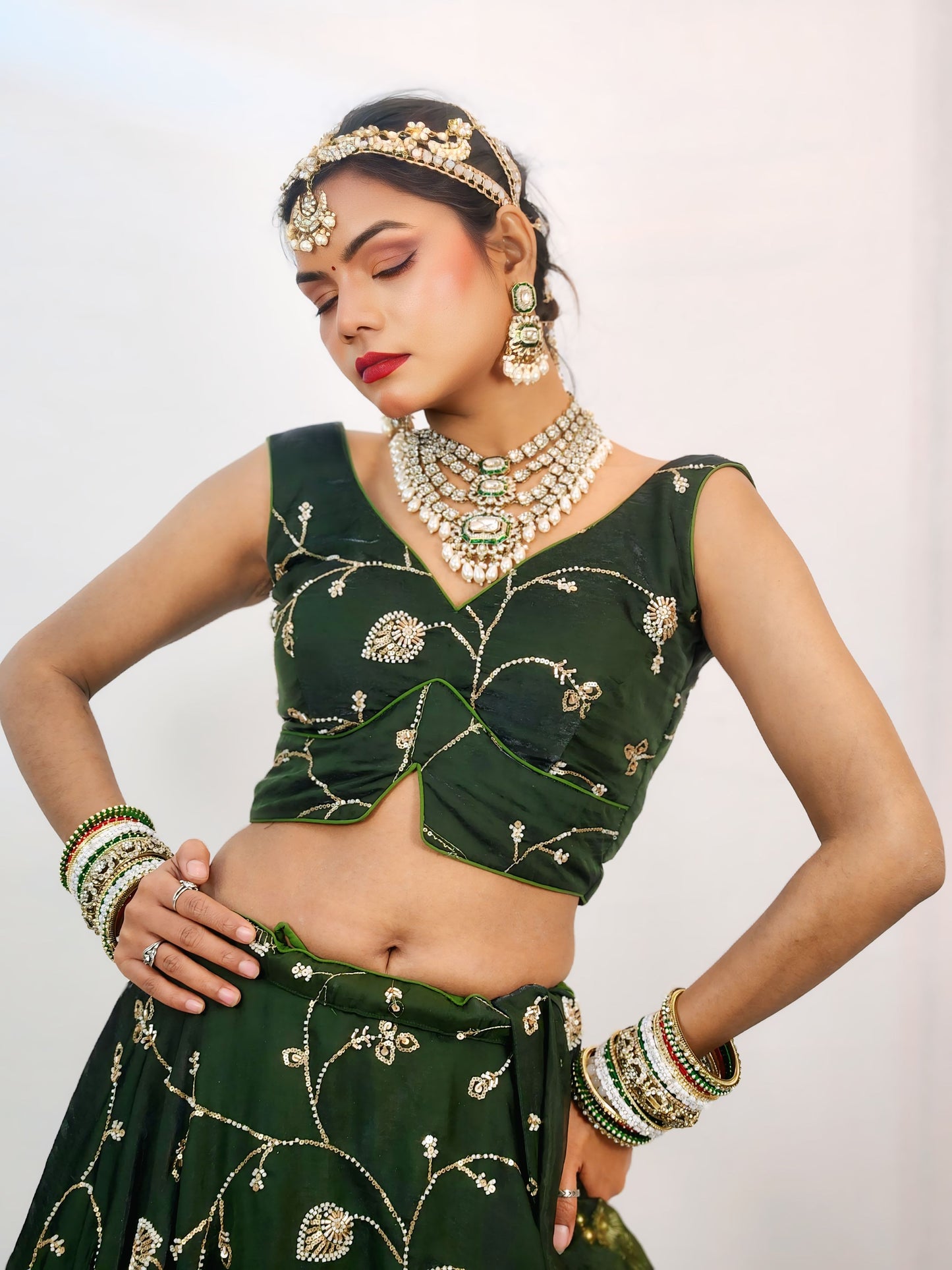 Emerald Bloom Embroidered Lehenga Set