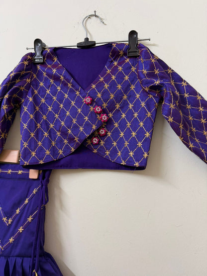 Royal Blue Embroidered Lehenga Set with Wrap Blouse