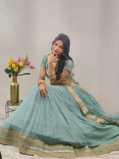 Sea Green Embroidered Lehenga Choli Set with Dupatta