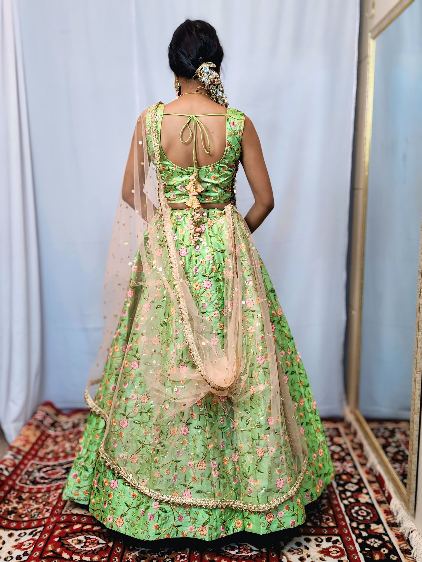 Pastel Green  Floral Embroidered  Lehenga Set