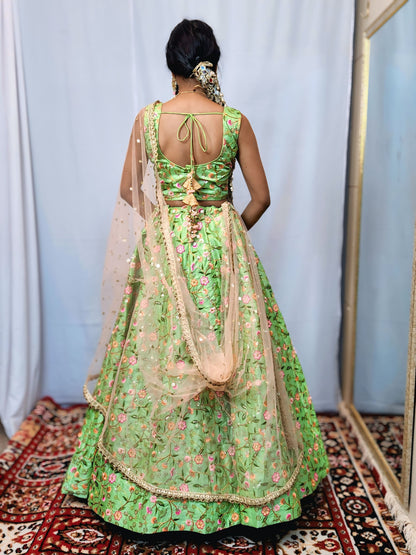 Pastel Green  Floral Embroidered  Lehenga Set
