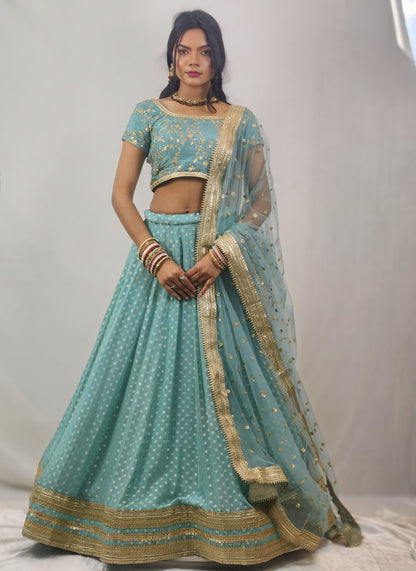 Sea Green Embroidered Lehenga Choli Set with Dupatta