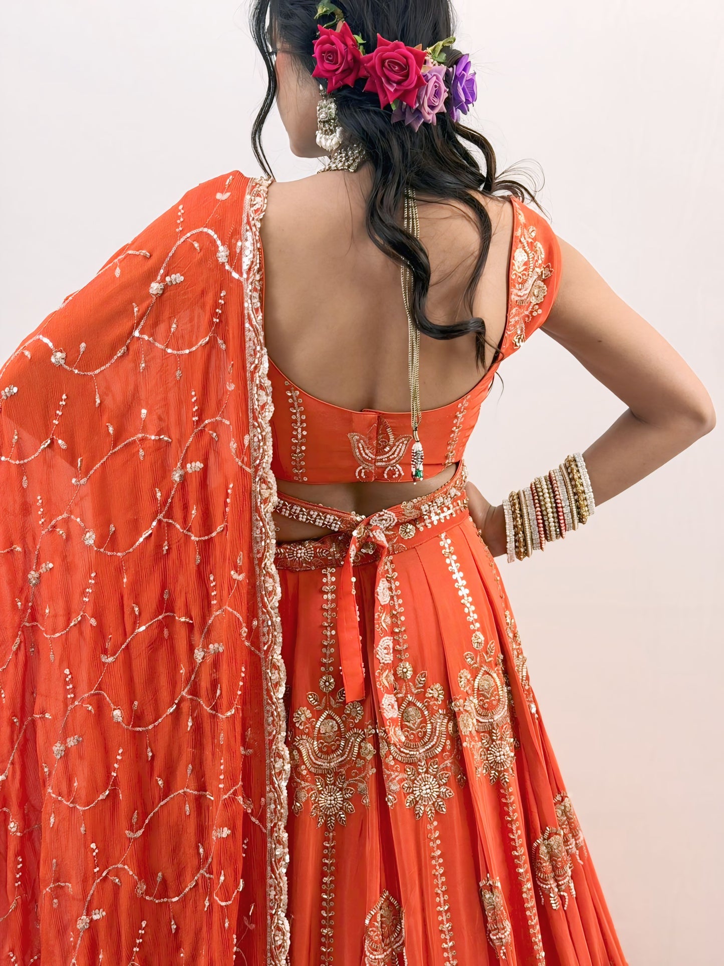 Custom Stitched Orange Bridal Lehenga Blouse for Wedding