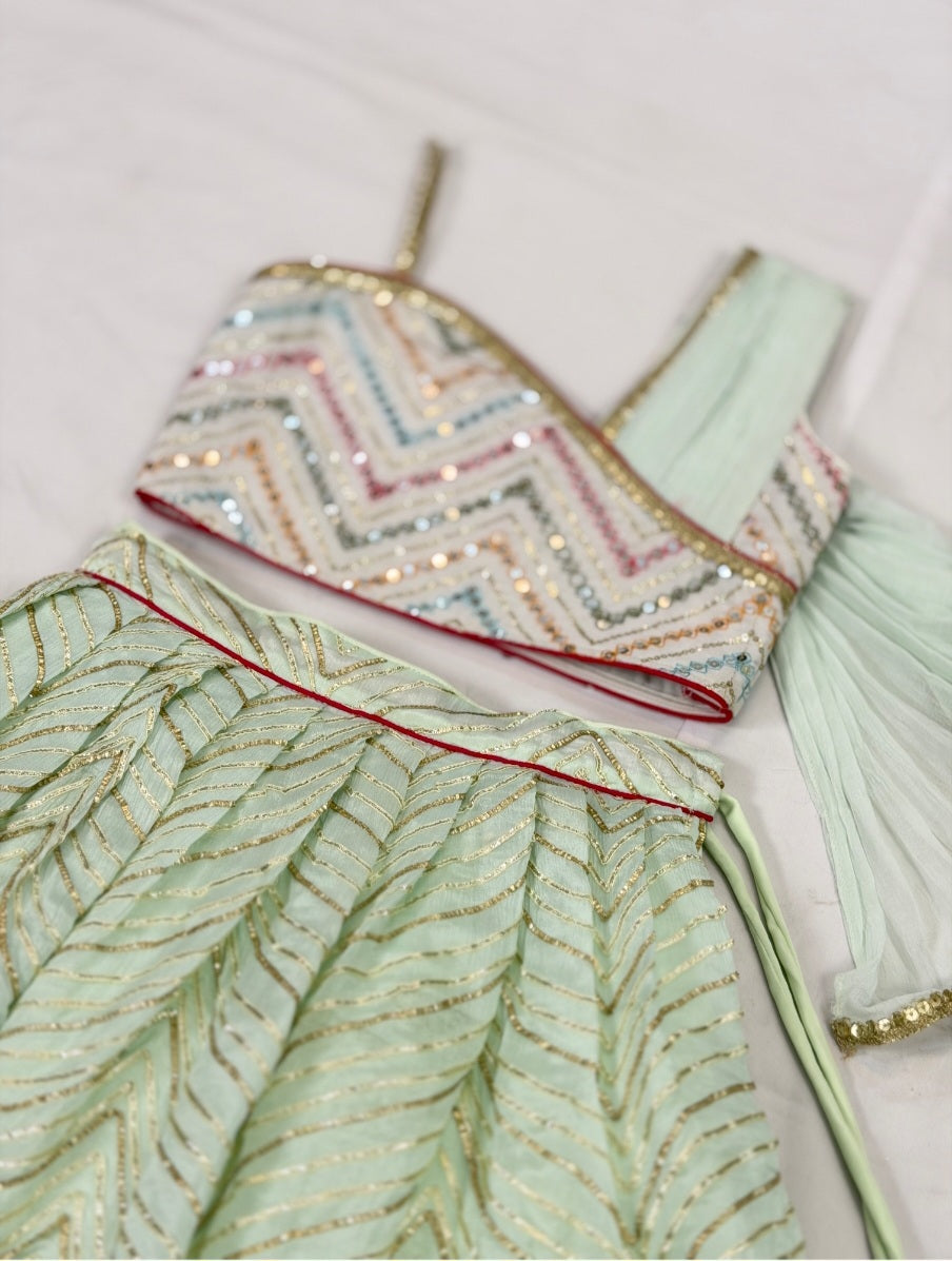 Mint Green Embellished Lehenga Set