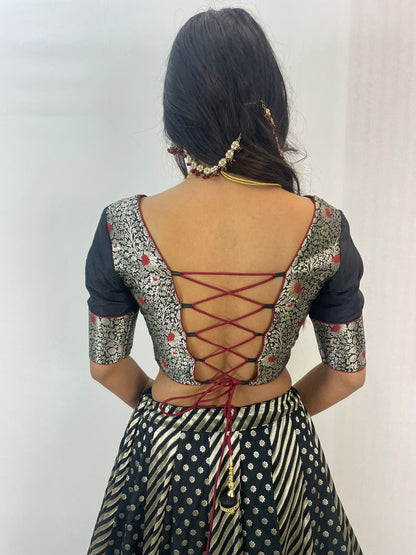 Midnight Black & Ivory Embroidered Lehenga Set