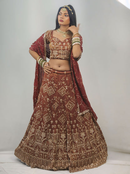 Royal Maroon Embroidered Lehenga Choli Set with Dupatta