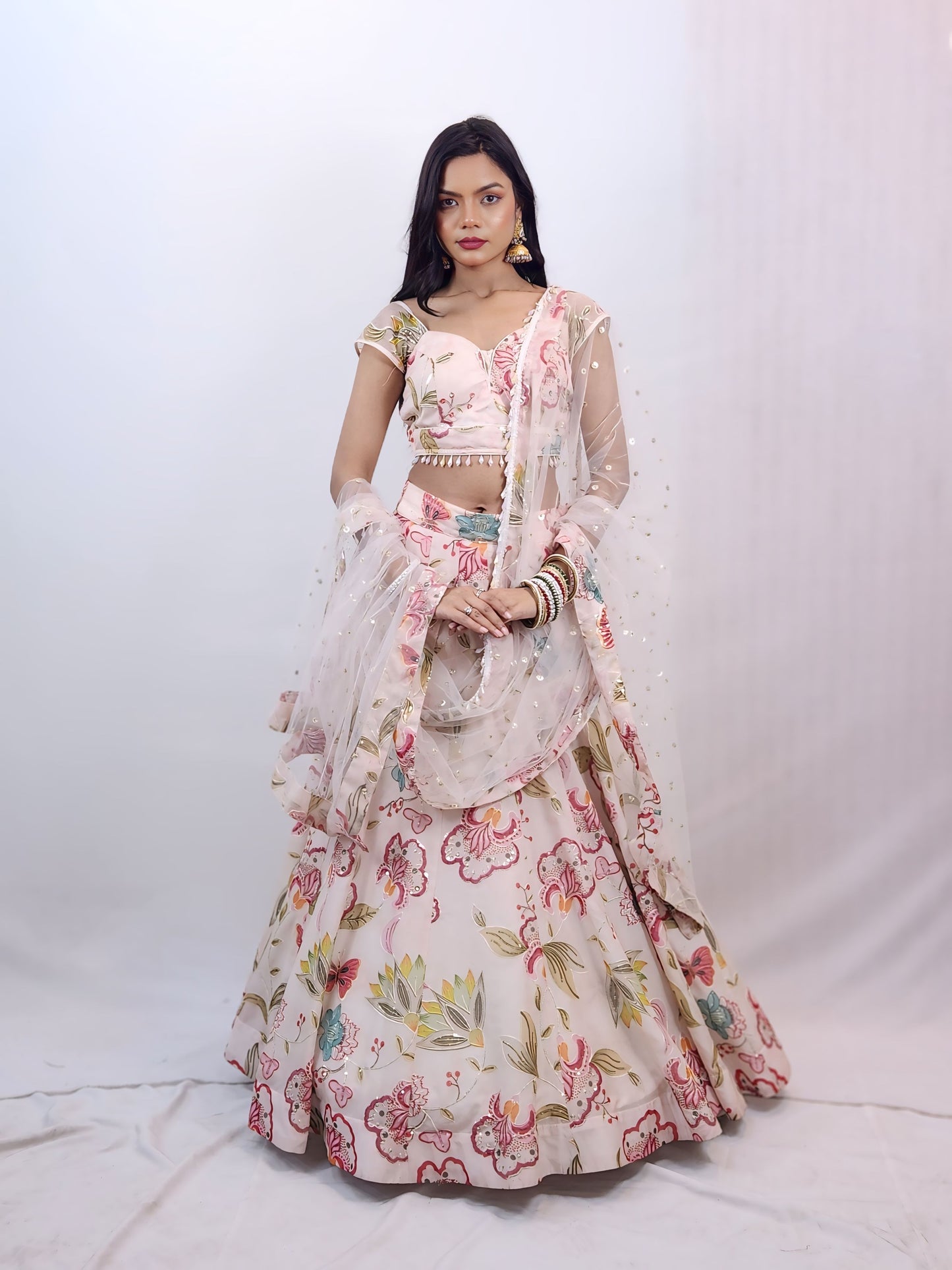 Floral Embroidered Designer Lehenga Set Custom Stitched