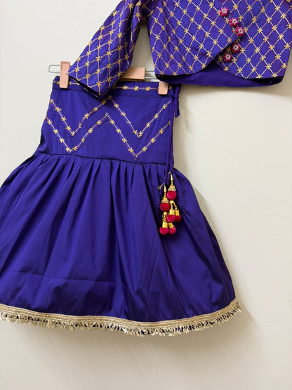 Royal Blue Embroidered Lehenga Set with Wrap Blouse