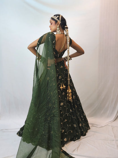 Emerald Bloom Embroidered Lehenga Set