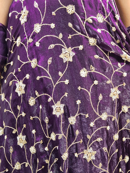 Wine Plum Embroidered Lehenga Set