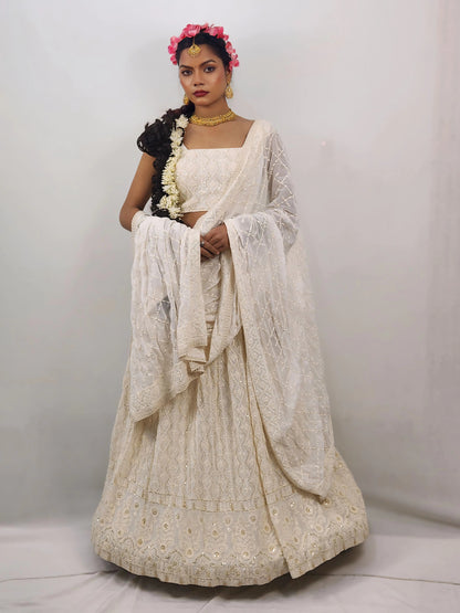 Ivory Embroidered Lehenga Set with  Dupatta