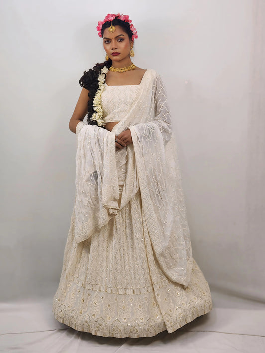 Ivory Embroidered Lehenga Set with  Dupatta