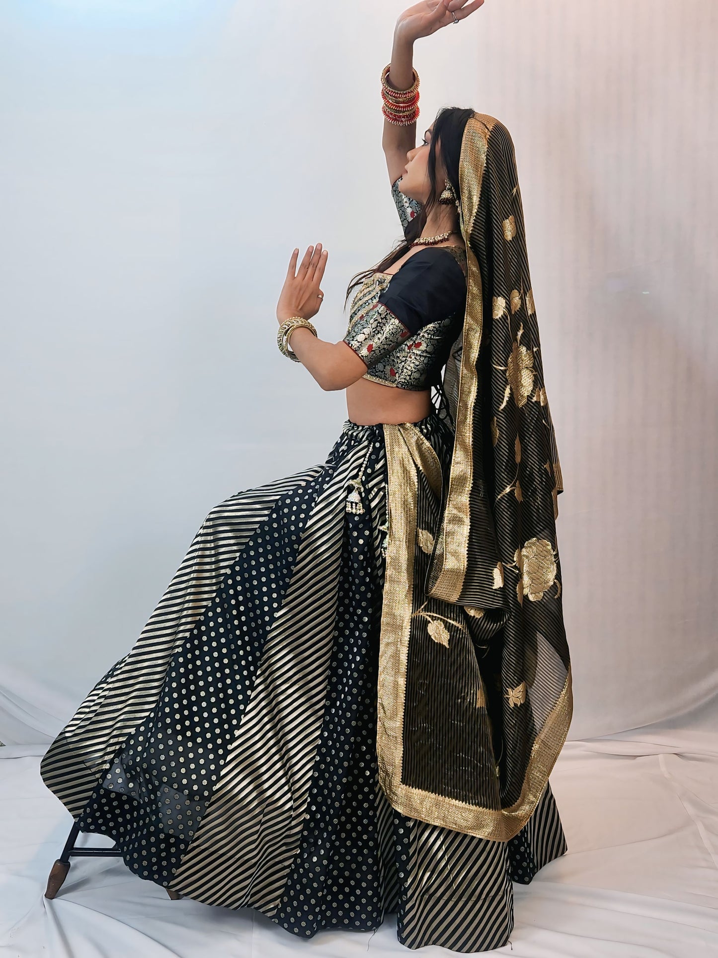 Midnight Black & Ivory Embroidered Lehenga Set