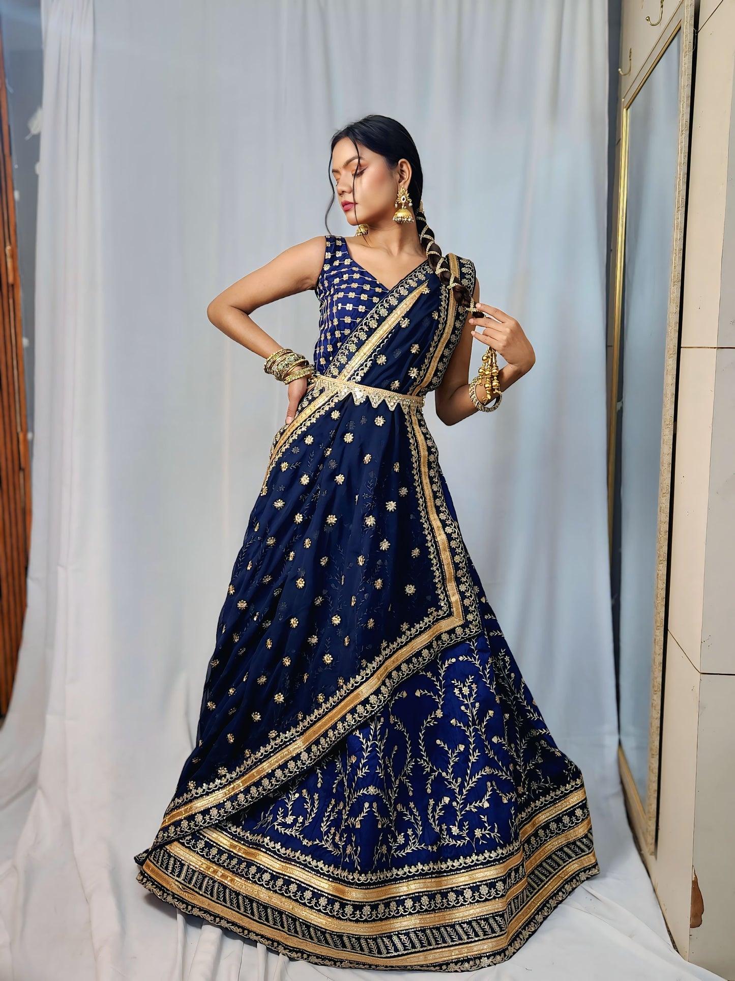 Royal Navy Blue Embroidered Lehenga Set