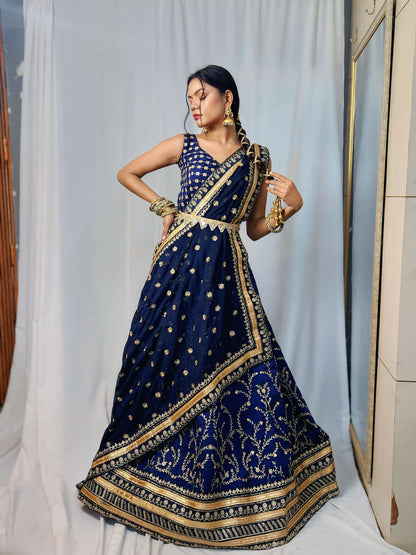 Royal Navy Blue Embroidered Lehenga Set
