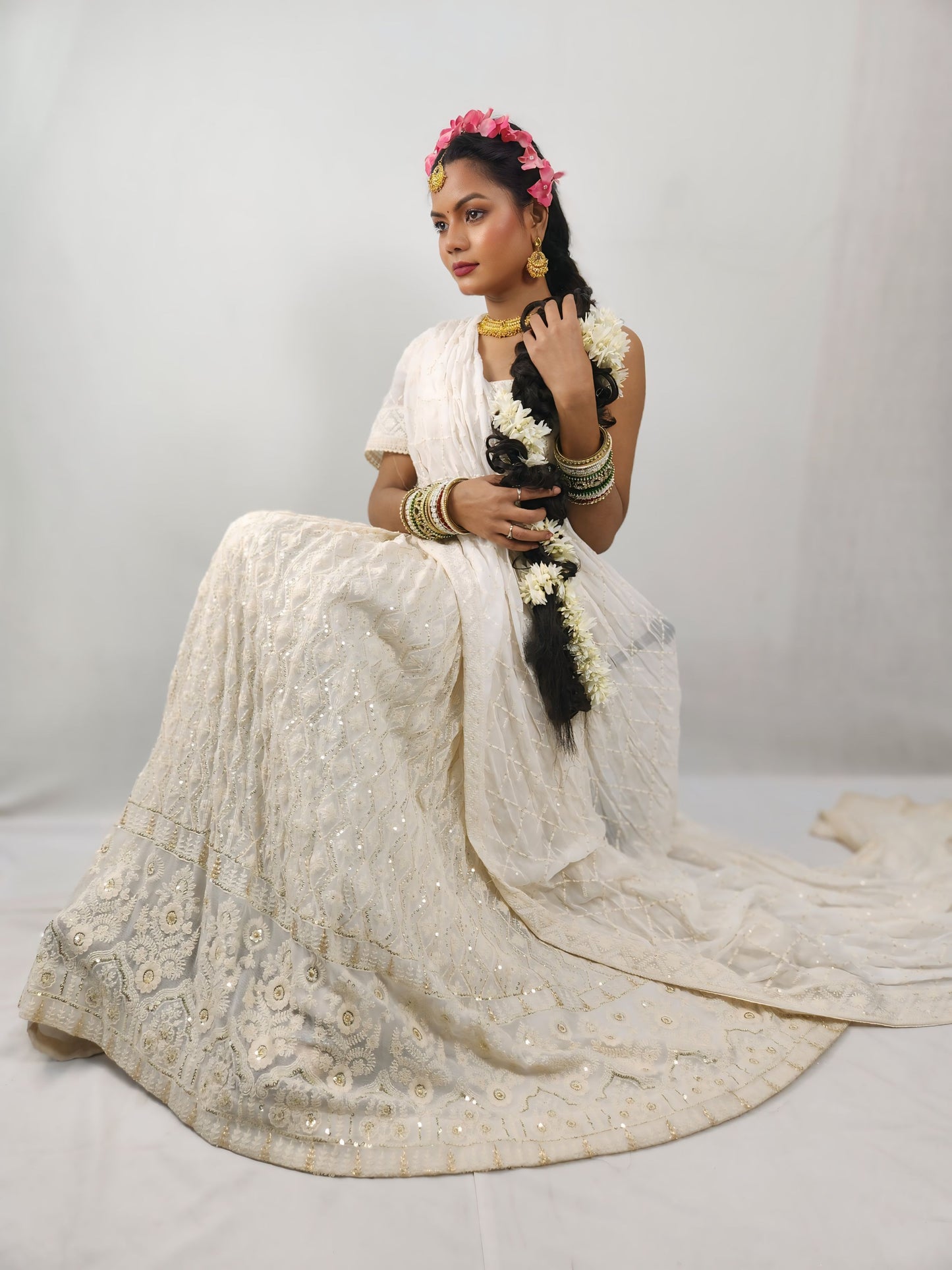 Ivory Embroidered Lehenga Set with  Dupatta