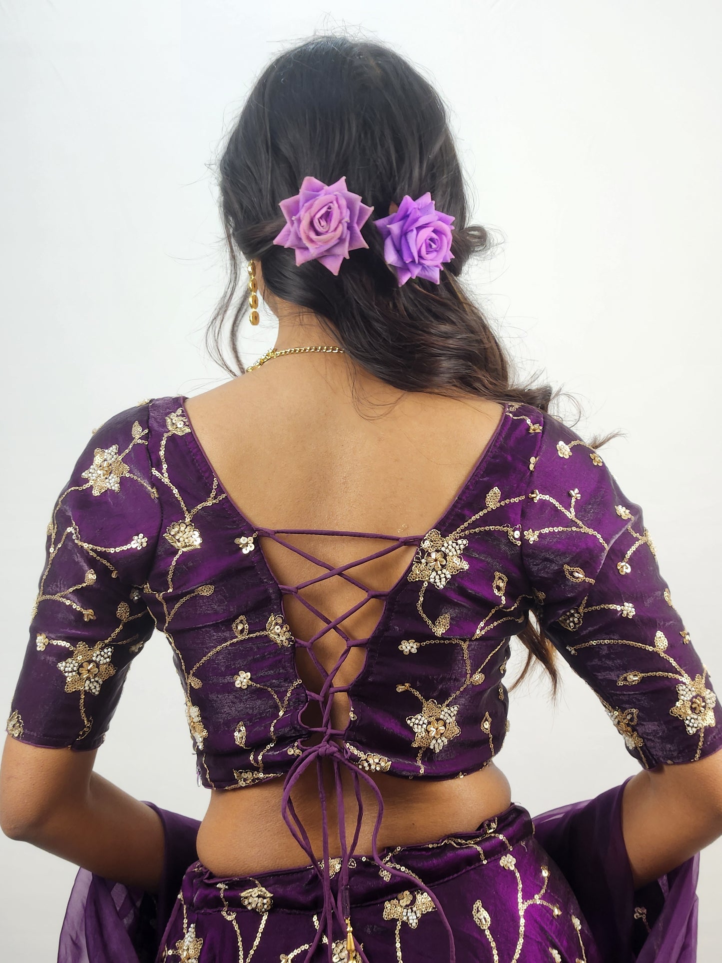 Wine Plum Embroidered Lehenga Set