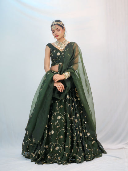 Emerald Bloom Embroidered Lehenga Set