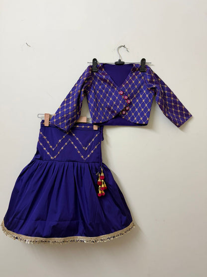 Royal Blue Embroidered Lehenga Set with Wrap Blouse