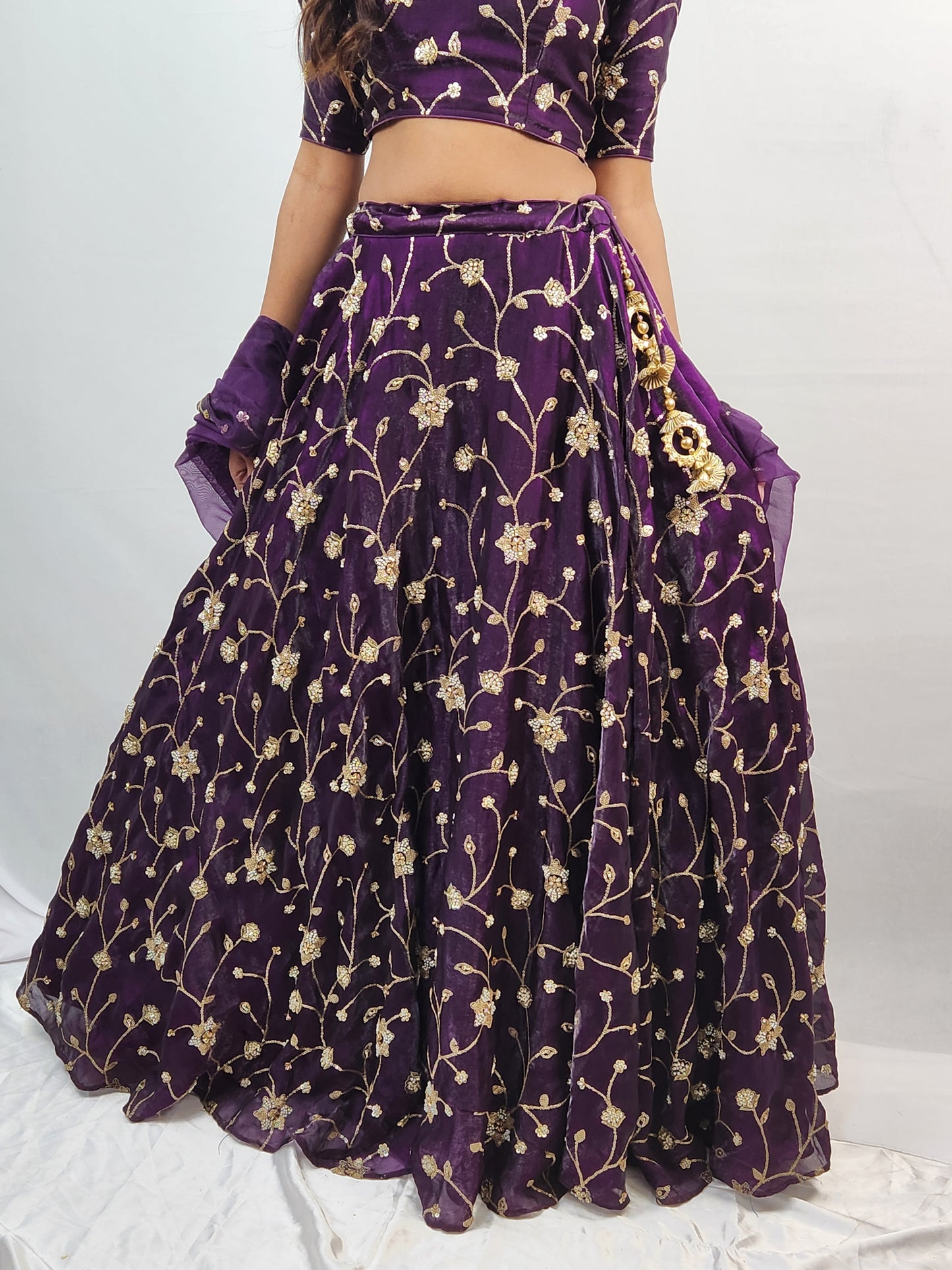 Wine Plum Embroidered Lehenga Set
