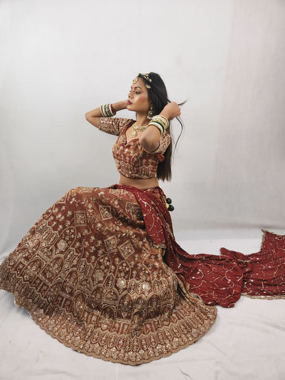 Royal Maroon Embroidered Lehenga Choli Set with Dupatta