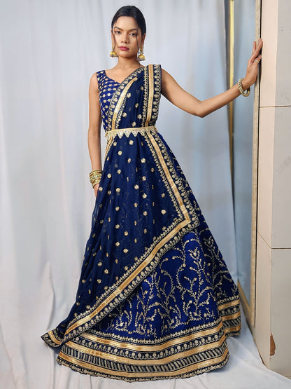 Royal Navy Blue Embroidered Lehenga Set
