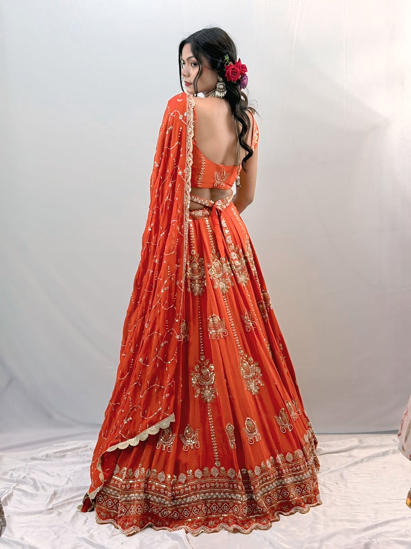 Custom Stitched Orange Bridal Lehenga Blouse for Wedding