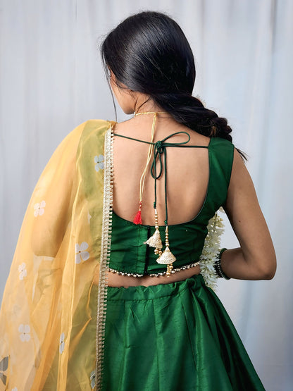 Classic Emerald Green Raw Silk Lehenga