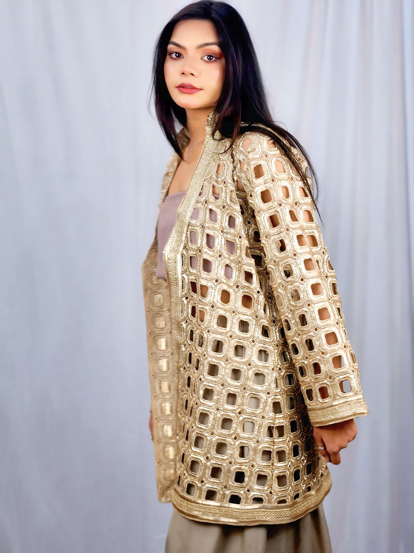 Regal Gold Embellished Jacket Ensemble